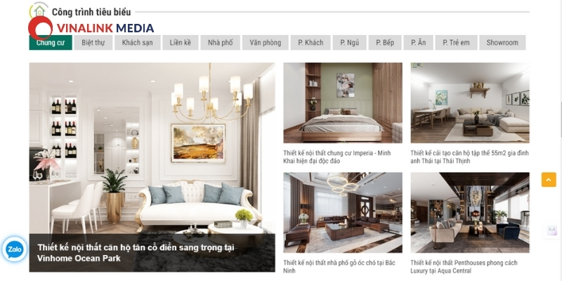 Mẫu thiết kế web nội thất từ Vinalink 3